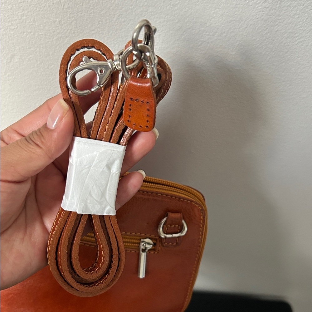 Vera Pelle Genuine Leather Crossbody Bag Made in Italy – Caramel Brown🤎🧡 - Picture 5 of 8